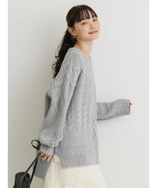 AMERICAN HOLIC（アメリカンホリック）の「パッチワークケーブルニットプルオーバー（ニット/セーター・レディース・ライトグレー系2/アイボリー/ブラック/パープル/オレンジ・M/L）」の13枚目の写真