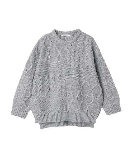 AMERICAN HOLIC（アメリカンホリック）の「パッチワークケーブルニットプルオーバー（ニット/セーター・レディース・ライトグレー系2/アイボリー/ブラック/パープル/オレンジ・M/L）」の18枚目の写真