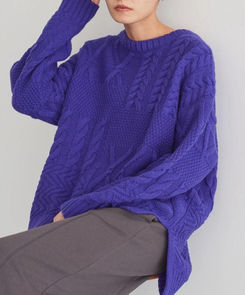 AMERICAN HOLIC（アメリカンホリック）の「パッチワークケーブルニットプルオーバー（ニット/セーター・レディース・ライトグレー系2/アイボリー/ブラック/パープル/オレンジ・M/L）」の4枚目の写真