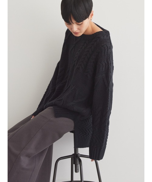 AMERICAN HOLIC（アメリカンホリック）の「パッチワークケーブルニットプルオーバー（ニット/セーター・レディース・ライトグレー系2/アイボリー/ブラック/パープル/オレンジ・M/L）」の6枚目の写真