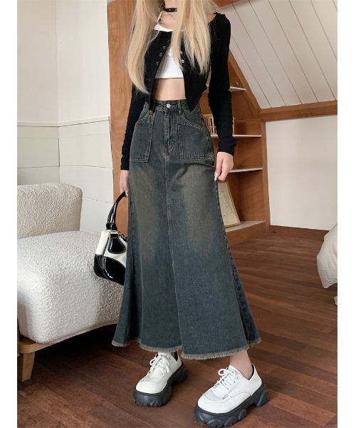 FREE STYLISTS（フリー スタイリスト）の「YUGA_YGMC デニム　マーメイドフレアロングスカート（デニムスカート・レディース・ブラック・L/M/XL/S）」の11枚目の写真