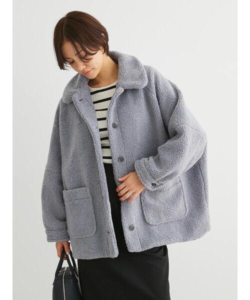 Green Parks(グリーンパークス)の「衿付きボアブルゾン(ブルゾン・レディース・チャコールグレー/アイボリー/ブルー・FREE)」の8枚目の写真