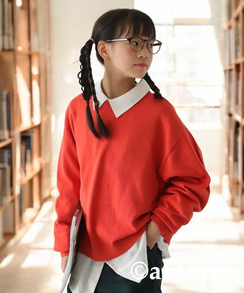 antiqua（アンティカ）の「綿100%クルーネックニット（ニット/セーター・キッズ・オレンジ/ブラック/アイボリー/杢グレー/グリーン/ブルー・160/120/130/140/150）」の6枚目の写真