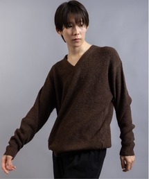 フラッフィーヤーン 片畦編み Vネック ニット