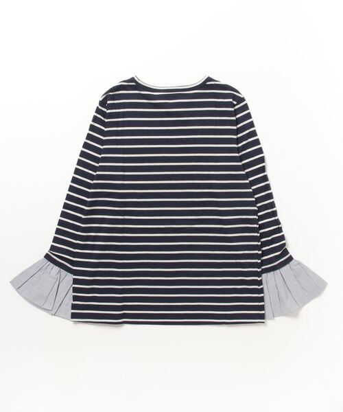 TRANS CONTINENTS(トランスコンチネンツ)の「(CLU)17CLT337 CONTRAST BELL SLEEVE STRIPED(Tシャツ/カットソー・レディース・ネイビー・S)」の2枚目の写真