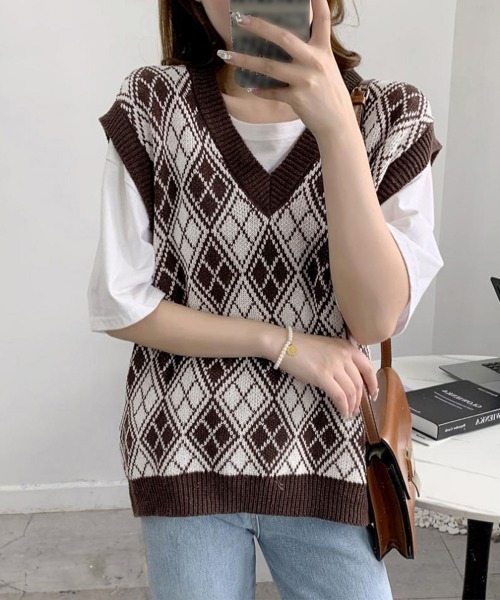 Miniministore(ミニミニストア)の「ニットベストレディース秋冬ニットトップス(ベスト・レディース・ブラウン/グレー・フリー)」の9枚目の写真