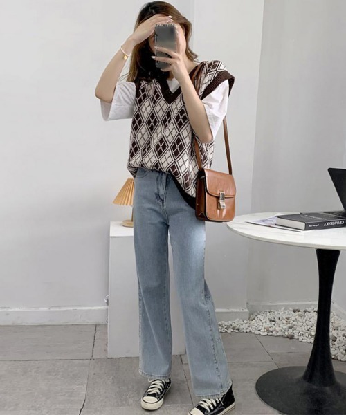 Miniministore(ミニミニストア)の「ニットベストレディース秋冬ニットトップス(ベスト・レディース・ブラウン/グレー・フリー)」の3枚目の写真