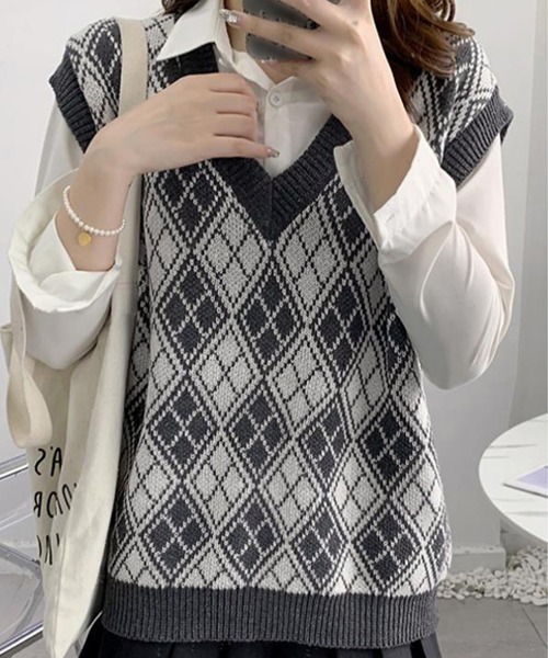 Miniministore(ミニミニストア)の「ニットベストレディース秋冬ニットトップス(ベスト・レディース・ブラウン/グレー・フリー)」の21枚目の写真