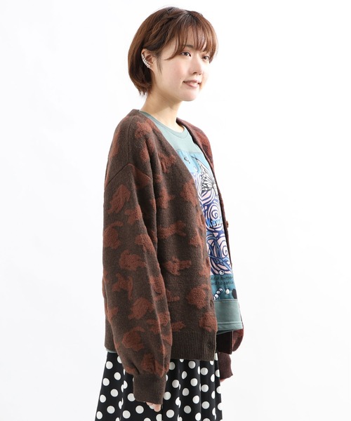 ScoLar（スカラー）の「133704：ふくれジャガードのネコ柄カーディガン