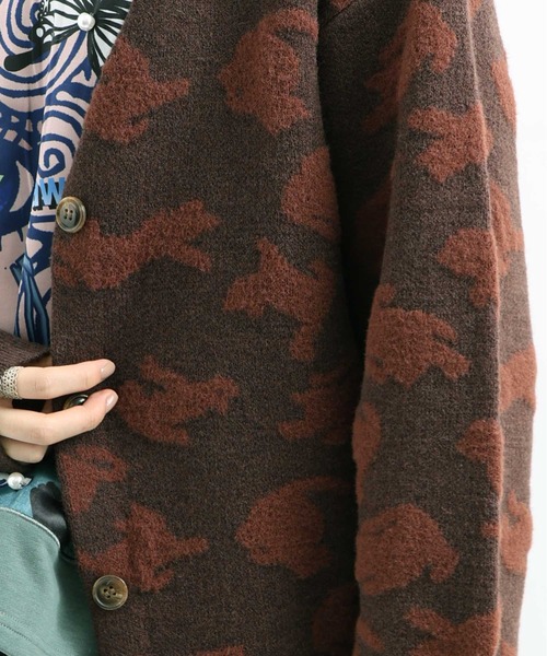 ScoLar（スカラー）の「133704：ふくれジャガードのネコ柄カーディガン