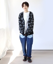 ScoLar（スカラー）の「133704：ふくれジャガードのネコ柄カーディガン