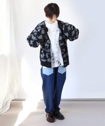 ScoLar（スカラー）の「133704：ふくれジャガードのネコ柄カーディガン