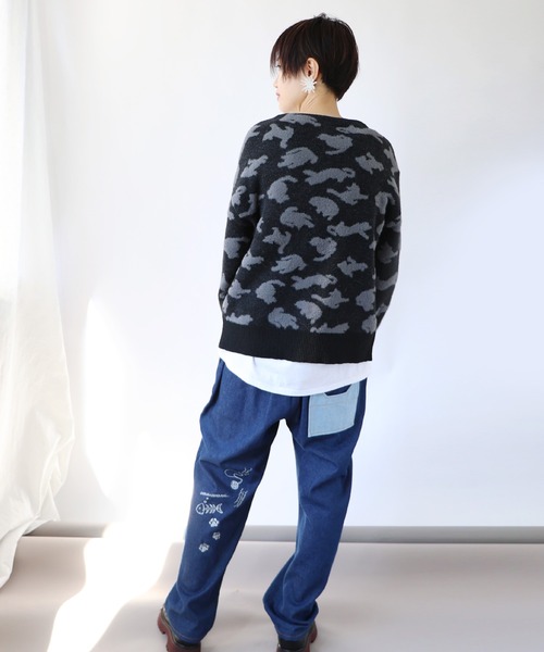 ScoLar（スカラー）の「133704：ふくれジャガードのネコ柄カーディガン