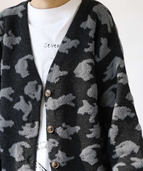 ScoLar（スカラー）の「133704：ふくれジャガードのネコ柄カーディガン