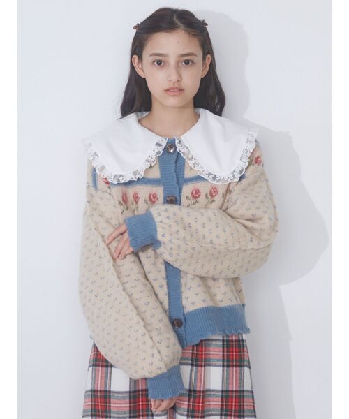 merry jenny（メリージェニー）の「flower gardenニットカーディガン（カーディガン/ボレロ・レディース・ピンク/ブルー・FREE）」の5枚目の写真
