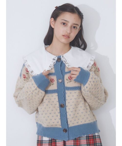 merry jenny（メリージェニー）の「flower gardenニットカーディガン（カーディガン/ボレロ・レディース・ピンク/ブルー・FREE）」の6枚目の写真
