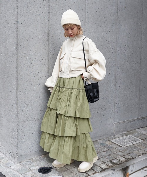 CIAOPANIC（チャオパニック）の「【リバイバル】ボリュームナイロンティアードスカート（スカート・レディース・ブラック/オフホワイト/カーキ/キャメル・FREE）」の12枚目の写真