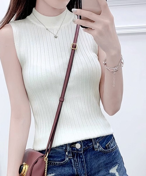 Miniministore(ミニミニストア)の「リブニットトップスレディースタンクトップ(ニット/セーター・レディース・ワインレッド/グレー/ブラック/グリーン/ホワイト・フリー)」の1枚目の写真