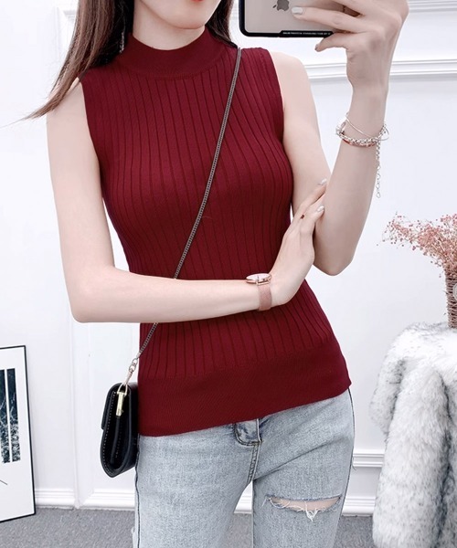 Miniministore(ミニミニストア)の「リブニットトップスレディースタンクトップ(ニット/セーター・レディース・ワインレッド/グレー/ブラック/グリーン/ホワイト・フリー)」の5枚目の写真