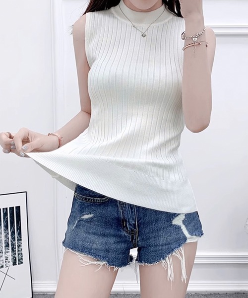 Miniministore(ミニミニストア)の「リブニットトップスレディースタンクトップ(ニット/セーター・レディース・ワインレッド/グレー/ブラック/グリーン/ホワイト・フリー)」の16枚目の写真