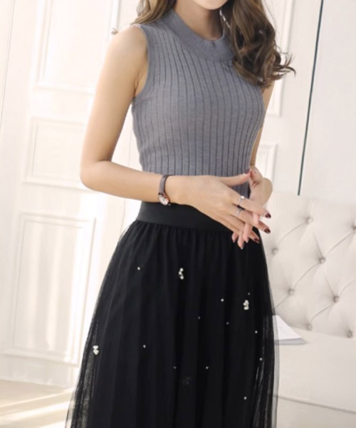 Miniministore(ミニミニストア)の「リブニットトップスレディースタンクトップ(ニット/セーター・レディース・ワインレッド/グレー/ブラック/グリーン/ホワイト・フリー)」の10枚目の写真