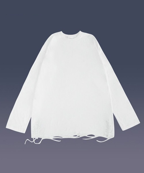 Ressaca(レサーカ)の「オーバーサイズ クルーネックダメージ加工 長袖Tシャツ(Tシャツ/カットソー・メンズ・グレー/ブラック/ホワイト・L/M/XL/XXL)」の1枚目の写真