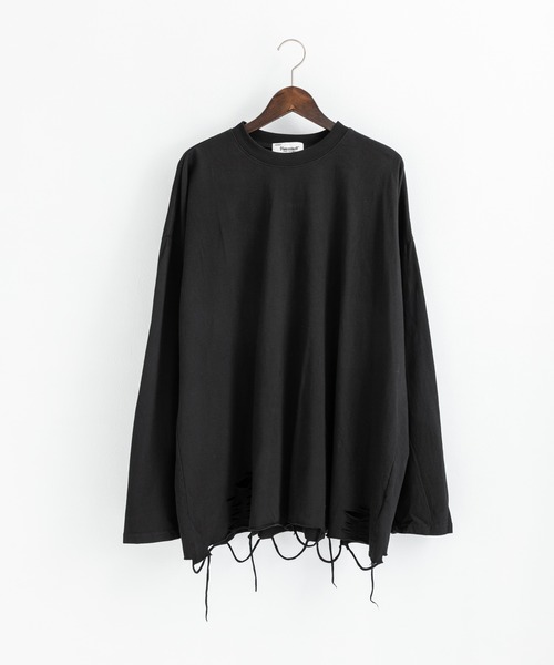 Ressaca(レサーカ)の「オーバーサイズ クルーネックダメージ加工 長袖Tシャツ(Tシャツ/カットソー・メンズ・グレー/ブラック/ホワイト・L/M/XL/XXL)」の5枚目の写真