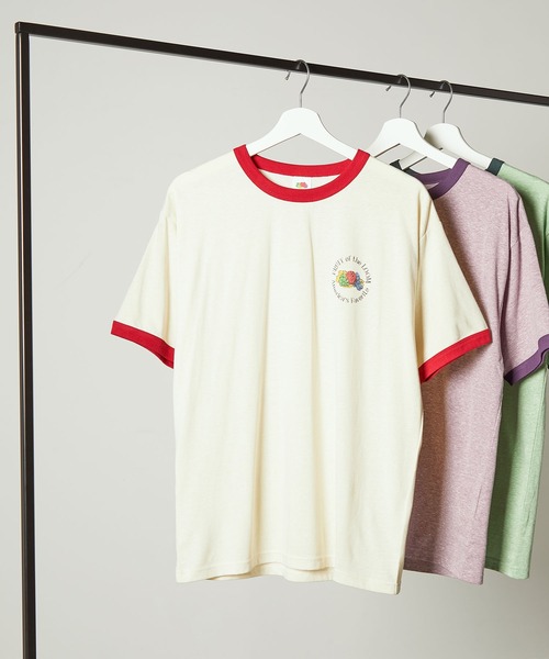 FRUIT OF THE LOOM(フルーツオブザルーム)の「リンガーTシャツ2(Tシャツ/カットソー・メンズ・グリーン/パープル/アイボリー・M/L/XL)」の2枚目の写真