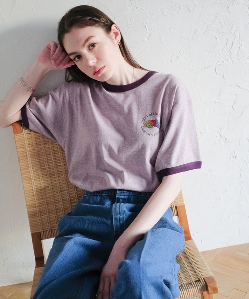 FRUIT OF THE LOOM(フルーツオブザルーム)の「リンガーTシャツ2(Tシャツ/カットソー・メンズ・グリーン/パープル/アイボリー・M/L/XL)」の4枚目の写真
