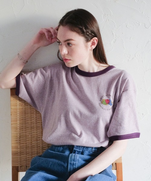 FRUIT OF THE LOOM(フルーツオブザルーム)の「リンガーTシャツ2(Tシャツ/カットソー・メンズ・グリーン/パープル/アイボリー・M/L/XL)」の5枚目の写真