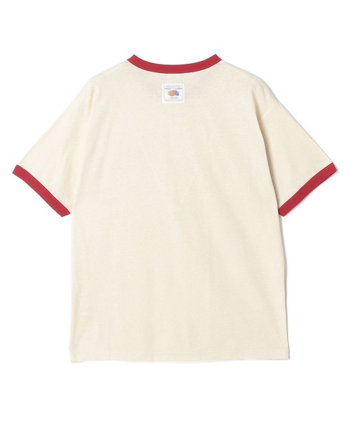新品未使用♡リンカブル LINKABLE フレアタグTシャツ ホワイト×オレンジ ビッグシルエットTシャツ/ライトオレンジ/愛知県産スラブニット