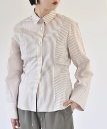 quaranciel:〈洗濯機可能〉ストライプ ワイドスリーブ シャツ