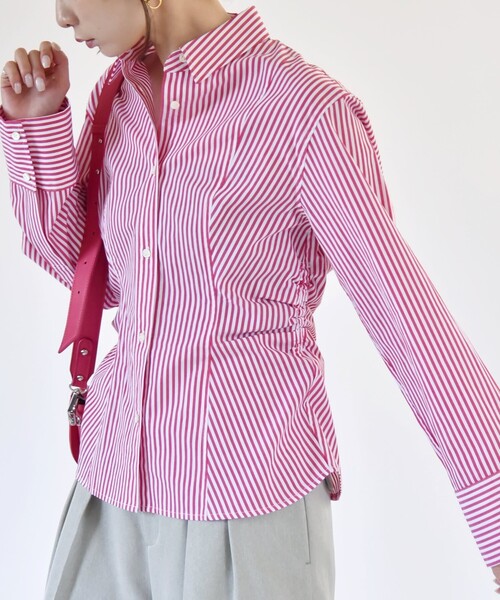 quaranciel（カランシエル）の「quaranciel:〈洗濯機可能〉ストライプ ワイドスリーブ シャツ（シャツ/ブラウス・レディース・ベージュ/ピンク/ブルー・38/40/36）」の13枚目の写真