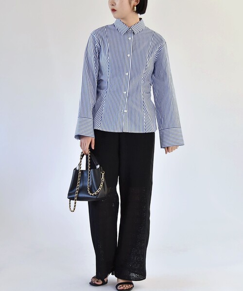 quaranciel（カランシエル）の「quaranciel:〈洗濯機可能〉ストライプ ワイドスリーブ シャツ（シャツ/ブラウス・レディース・ベージュ/ピンク/ブルー・38/40/36）」の15枚目の写真