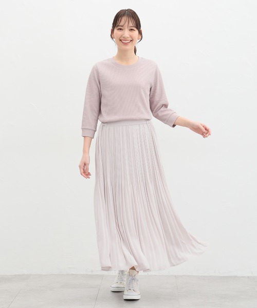 Honeys（ハニーズ）の「７分袖ワッフルクルーネックＴシャツ（Tシャツ/カットソー・レディース・ピンク/ホワイト系その他/スミクロ/ホワイト×ネイビー/ミント/ベージュ/アイボリー/ホワイト×ブルー・S/M/L/LL）」の16枚目の写真