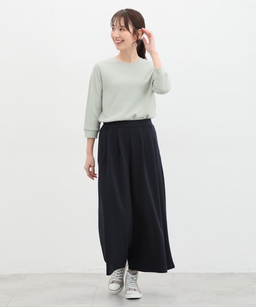 Honeys（ハニーズ）の「７分袖ワッフルクルーネックＴシャツ（Tシャツ/カットソー・レディース・ピンク/ホワイト系その他/スミクロ/ホワイト×ネイビー/ミント/ベージュ/アイボリー/ホワイト×ブルー・S/M/L/LL）」の18枚目の写真