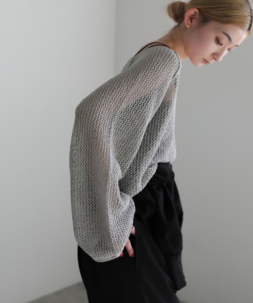 select MOCA(セレクトモカ)の「【ZOZO限定】アウトシームラメショートメッシュニット(ニット/セーター・レディース・グリーン/グレー/アイボリー・FREE)」の20枚目の写真