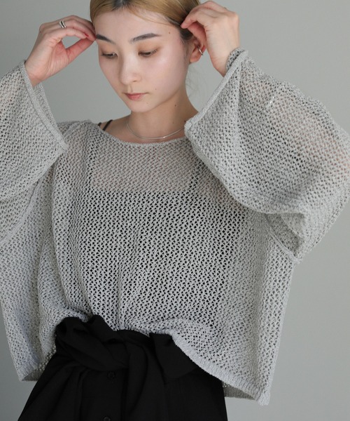 select MOCA(セレクトモカ)の「【ZOZO限定】アウトシームラメショートメッシュニット(ニット/セーター・レディース・グリーン/グレー/アイボリー・FREE)」の18枚目の写真