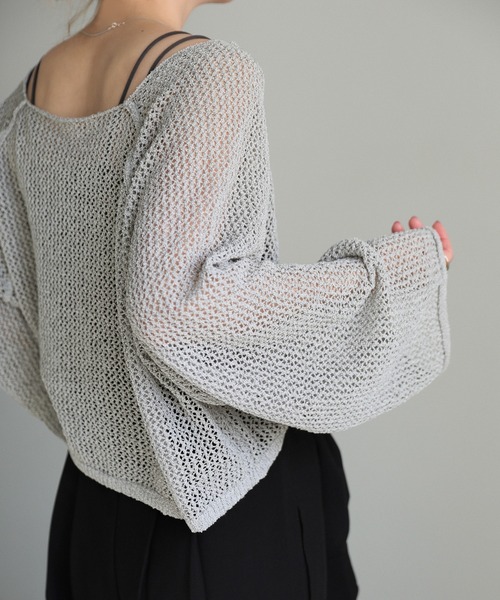 select MOCA(セレクトモカ)の「【ZOZO限定】アウトシームラメショートメッシュニット(ニット/セーター・レディース・グリーン/グレー/アイボリー・FREE)」の19枚目の写真