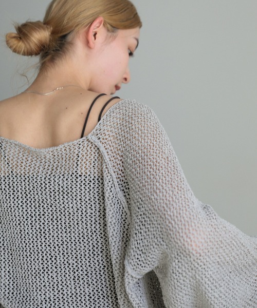 select MOCA(セレクトモカ)の「【ZOZO限定】アウトシームラメショートメッシュニット(ニット/セーター・レディース・グリーン/グレー/アイボリー・FREE)」の14枚目の写真