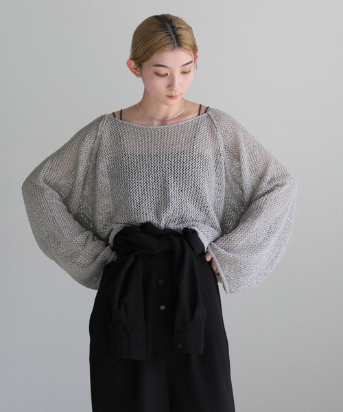 select MOCA(セレクトモカ)の「【ZOZO限定】アウトシームラメショートメッシュニット(ニット/セーター・レディース・グリーン/グレー/アイボリー・FREE)」の11枚目の写真