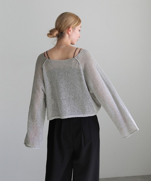 select MOCA(セレクトモカ)の「【ZOZO限定】アウトシームラメショートメッシュニット(ニット/セーター・レディース・グリーン/グレー/アイボリー・FREE)」の12枚目の写真