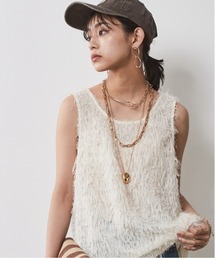 <大きいサイズ>フリンジジャガードノースリーブトップス シックスタイル