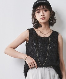 CHIC STYLE | 大きいサイズ フリンジジャガードノースリーブトップス　シックスタイル(キャミソール)