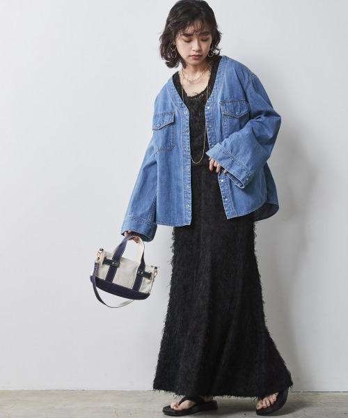 CHIC STYLE（シックスタイル）の「＜大きいサイズ＞フリンジジャガードノースリーブトップス　シックスタイル（キャミソール・レディース・ブラック/アイボリー・LL/3L/4L/5L/L）」の9枚目の写真