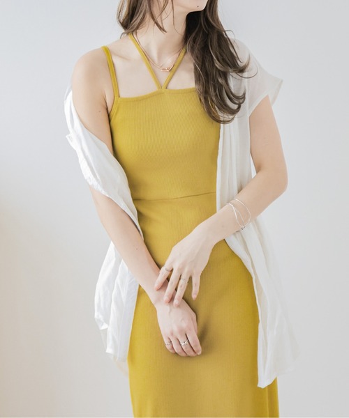 La-gemme(ラジェム)の「ダブルストラップリブキャミワンピース(ワンピース・レディース・ベージュ/グリーン/ブラック/イエロー・フリー)」の4枚目の写真
