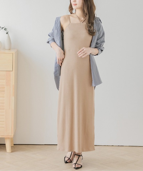 La-gemme(ラジェム)の「ダブルストラップリブキャミワンピース(ワンピース・レディース・ベージュ/グリーン/ブラック/イエロー・フリー)」の9枚目の写真