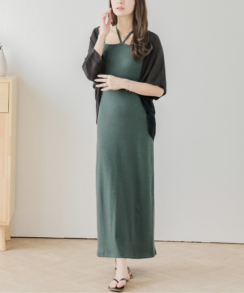 La-gemme(ラジェム)の「ダブルストラップリブキャミワンピース(ワンピース・レディース・ベージュ/グリーン/ブラック/イエロー・フリー)」の12枚目の写真