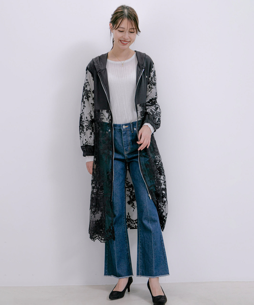 Jayro(ジャイロ)の「シアーレースファスナーコート(その他アウター・レディース・ブラック・FREE)」の2枚目の写真