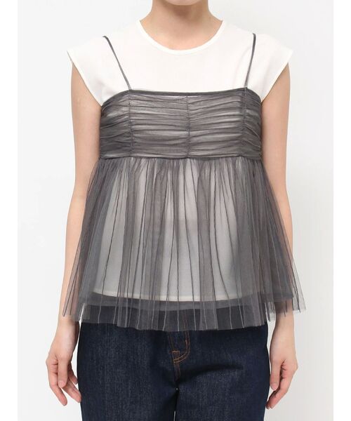 LAGUNAMOON（ラグナムーン）の「チュールキャミドッキングトップス（Tシャツ/カットソー・レディース・チャコールグレー/ブラック/ブラウン・FREE）」の8枚目の写真